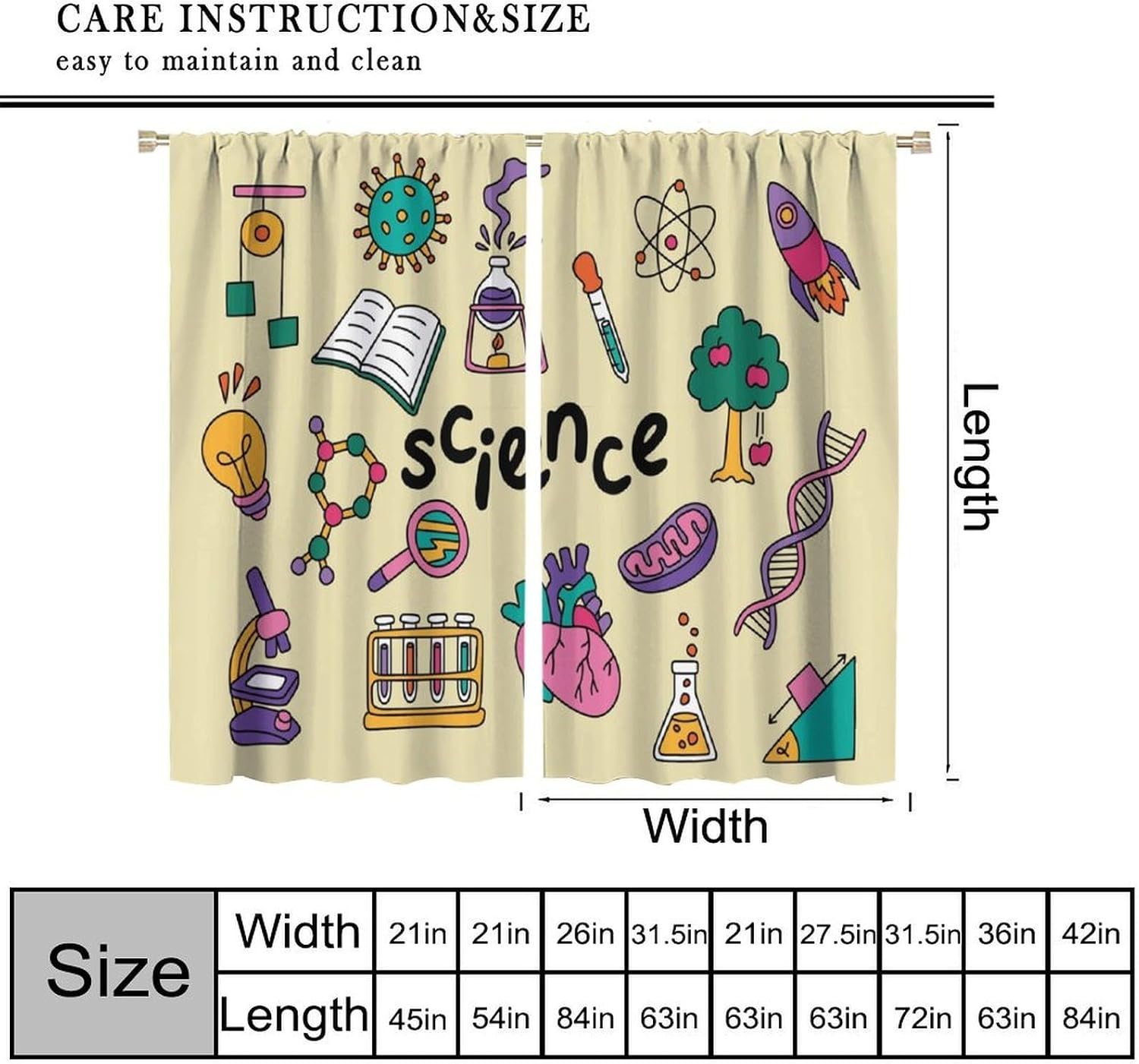Science Theme Curtains 2pcs Ed - Science Nursery ulasan dan harga